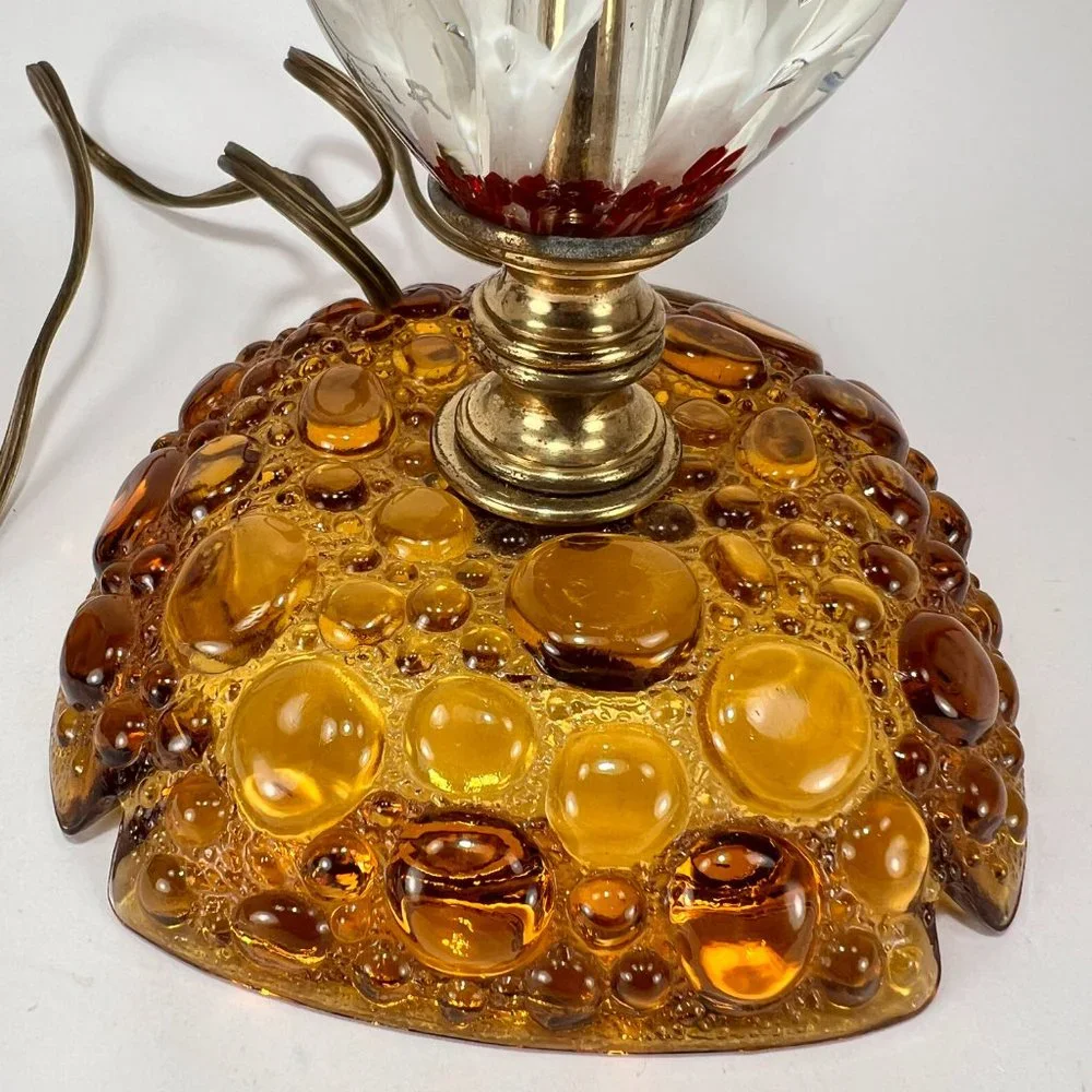 Vtg Joe St Clair Accent Lamp Bubbles Clear White Red Paperweight Signed Joe
